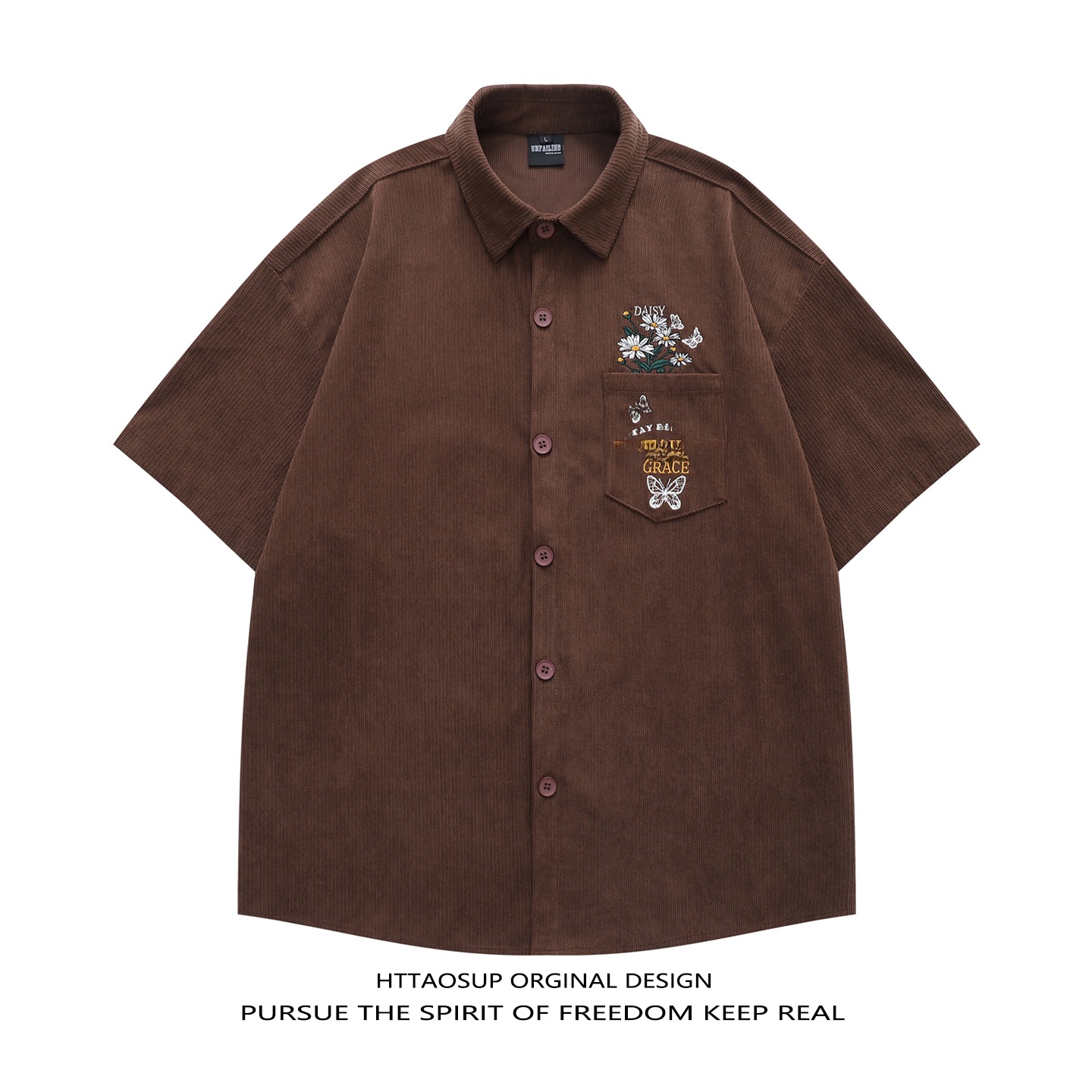 Corduroy Button Up Shirt Men - HTTAOSUP 2026 남성용 반팔 자수 코듀로이