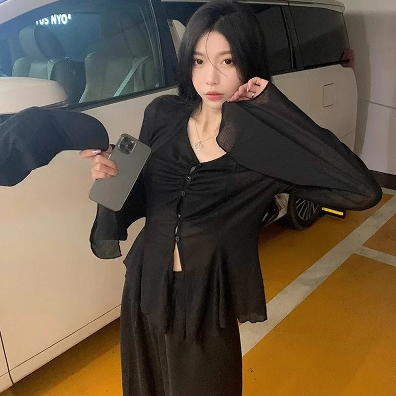 쉬어 플레어 슬리브 블라우스 - Y2K 페어리 스윗 하 - Shirts 리뷰 및 가격
